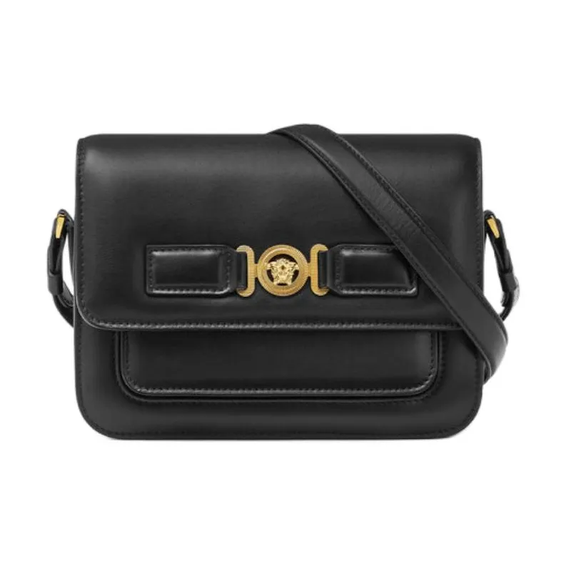 VERSACE Cow Leather Shoulder Bag, Crossbody Bag Men's Black-0