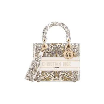 DIOR Lady D Lite Cotton Shoulder Bag, Crossbody Bag, Handbag Medium Size Women's Milk White
