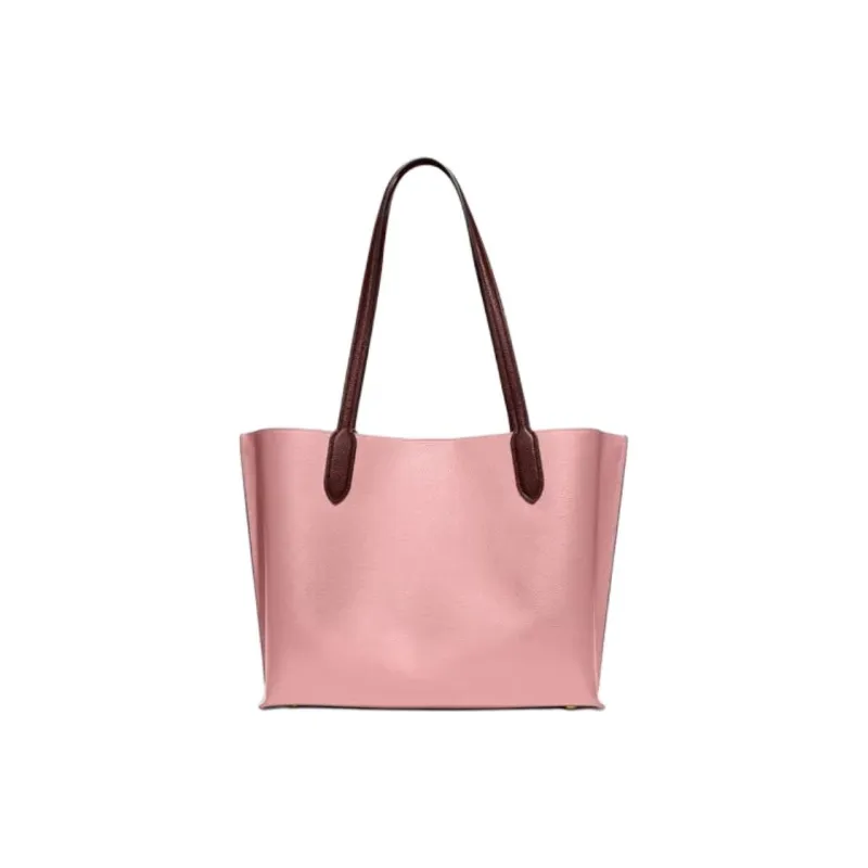 COACH Polished Pebbled Leather Tote Bag Shopping Bag One Shoulder Handbag Large Size Women's Pink-2