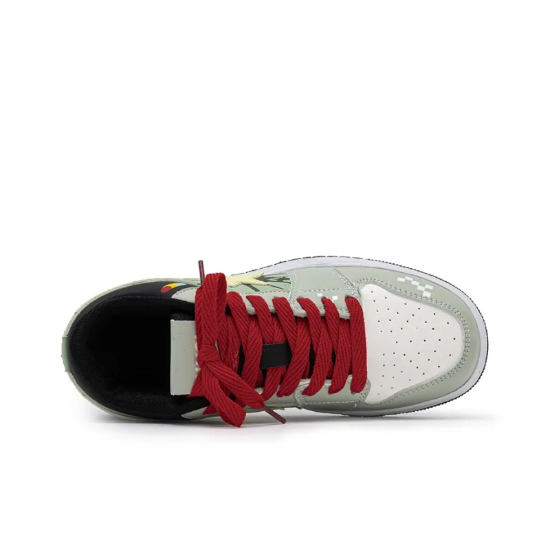 Little Red Man Durable Cushioning Low-Top Skateboard Shoes Unisex Gray Green-4