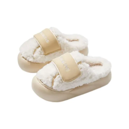 Flamingo Minimalist Style Plush Letter Home Cotton Slippers For Fall And Winter Women's Warmth