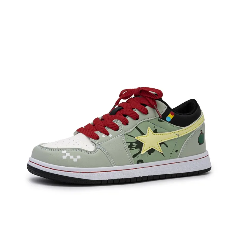 Little Red Man Durable Cushioning Low-Top Skateboard Shoes Unisex Gray Green-2