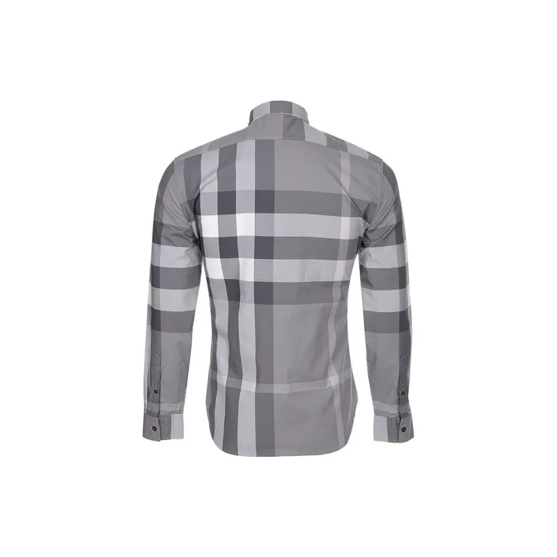 Burberry Check Print Single-Breasted Casual Long Sleeve Shirt Gray-1