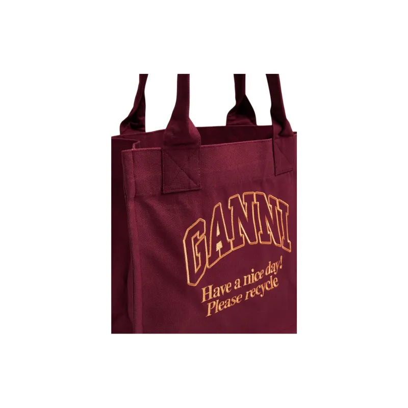 GANNI Recycled Denim Tote Bag Shopping Bag Handbag Large Size Women's Burgundy-2