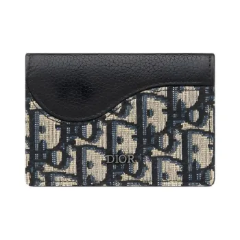 DIOR OBLIQUE Grained Calfskin Card Holder Men's Beige & Black