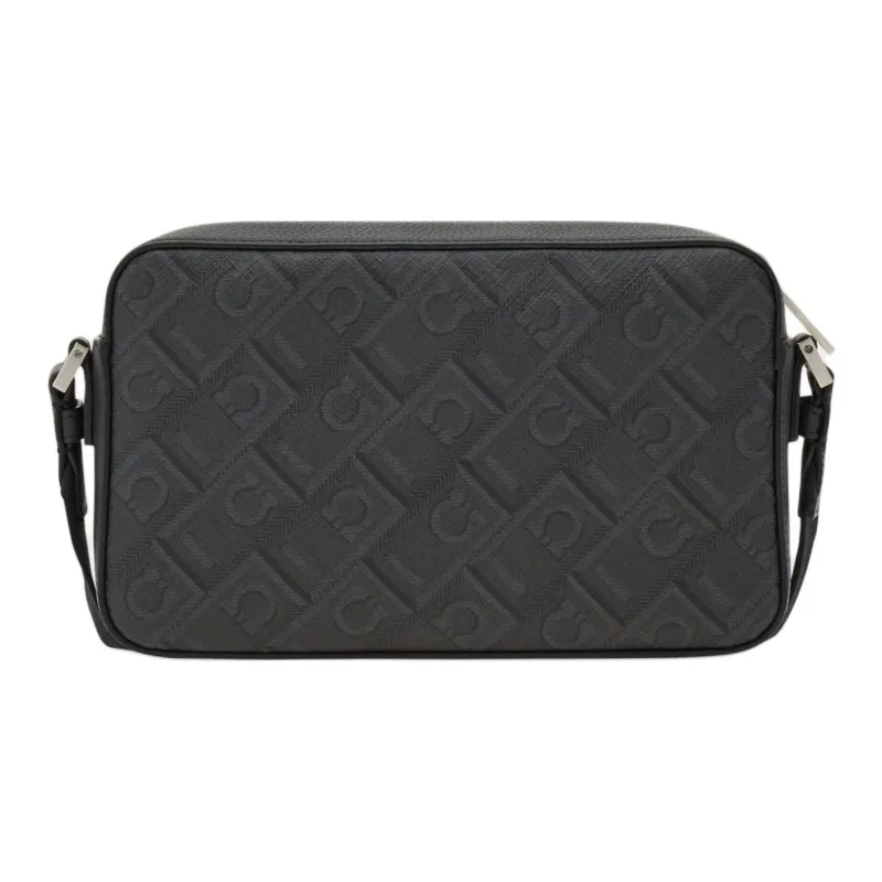 FERRAGAMO Polyurethane Shoulder Bag Crossbody Bag Men's Black & Gray-3