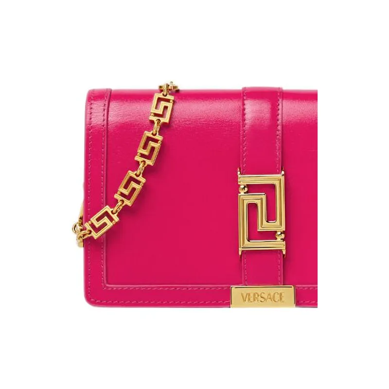 VERSACE Greca Goddess Cow Leather With Lambskin Trim One Shoulder Crossbody Clutches Mini Women's Pink-3