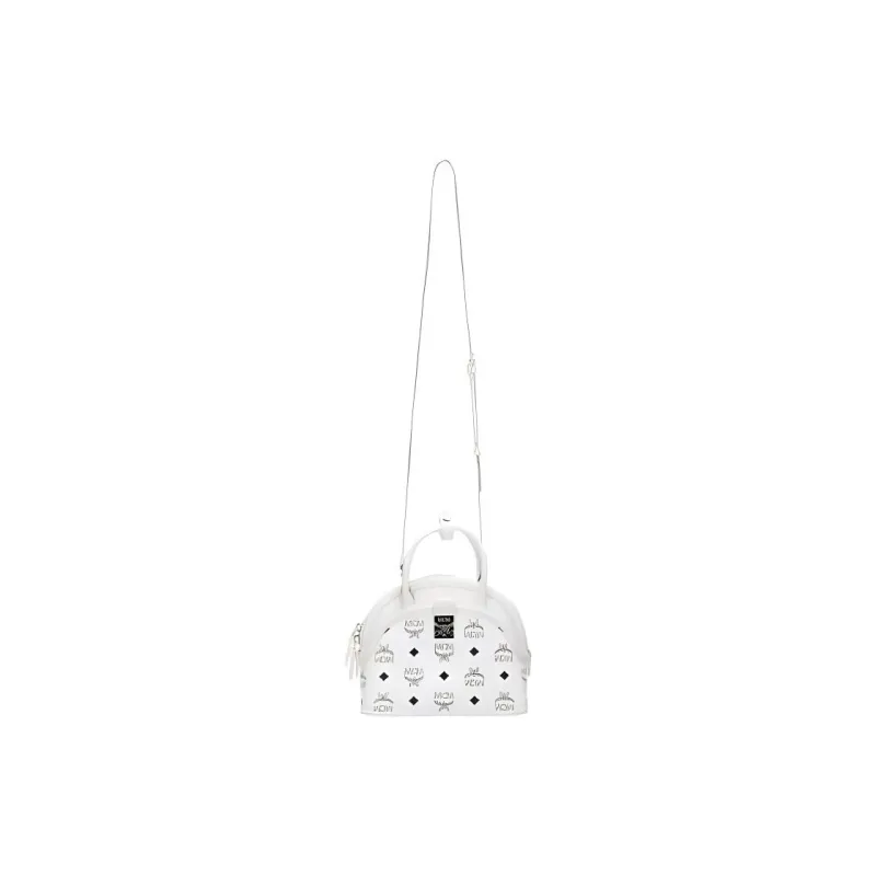 MCM Tracy Visetos Coated Canvas With Leather Shoulder Bag Crossbody Bag Handbag Small Size Women's White-4