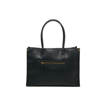 Simedin Synthetic Leather Tote Bag, Shopping Bag, Shoulder Bag Large Size Women's Deep Black/Chocolate
