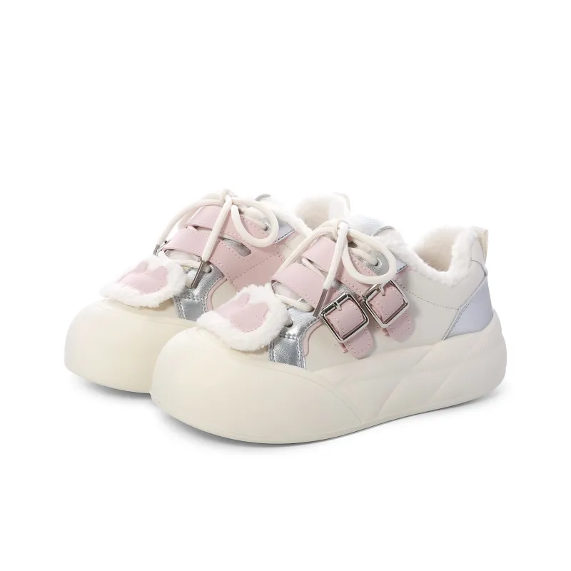 Lovely You Warm Lightweight And Wear Resistant Low Top Skateboard Shoes Women's Beige Silver Pink-4