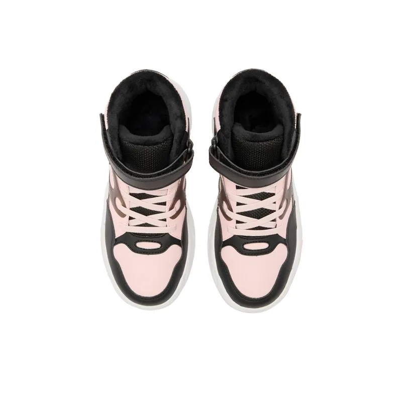QIAODAN Slip Resistant Anti Kick Mid Top Kids Lifestyle Shoes Black Pink Teenagers-3