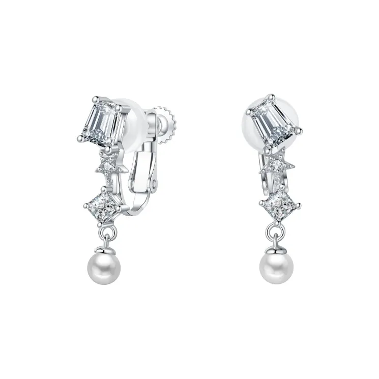 BABYBEI Shell Pearl Clip On Earrings Women's-3