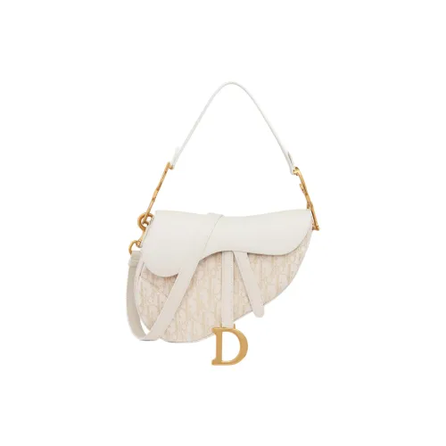 DIOR Cotton Saddle Bag, One Shoulder Handbag Women's Milk White