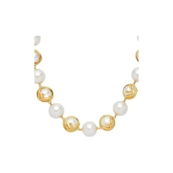FENDI Brass Pearl Gold-Plated Metal Necklaces Women's Gold