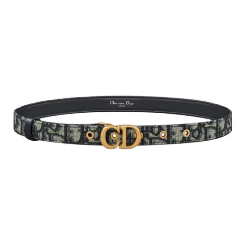 DIOR Polyester Acrylic Brass Cotton Calfskin Leather Belts Women's Blue Width: 2CM