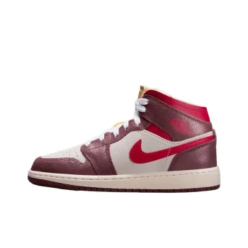 Jordan Air Jordan 1 Anti Slip Wear Resistant Mid Top Children's Basketball Shoes White Brown Red Teenagers