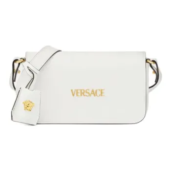 VERSACE Tag Lambskin Shoulder Bag Crossbody Bag Mini Women's White