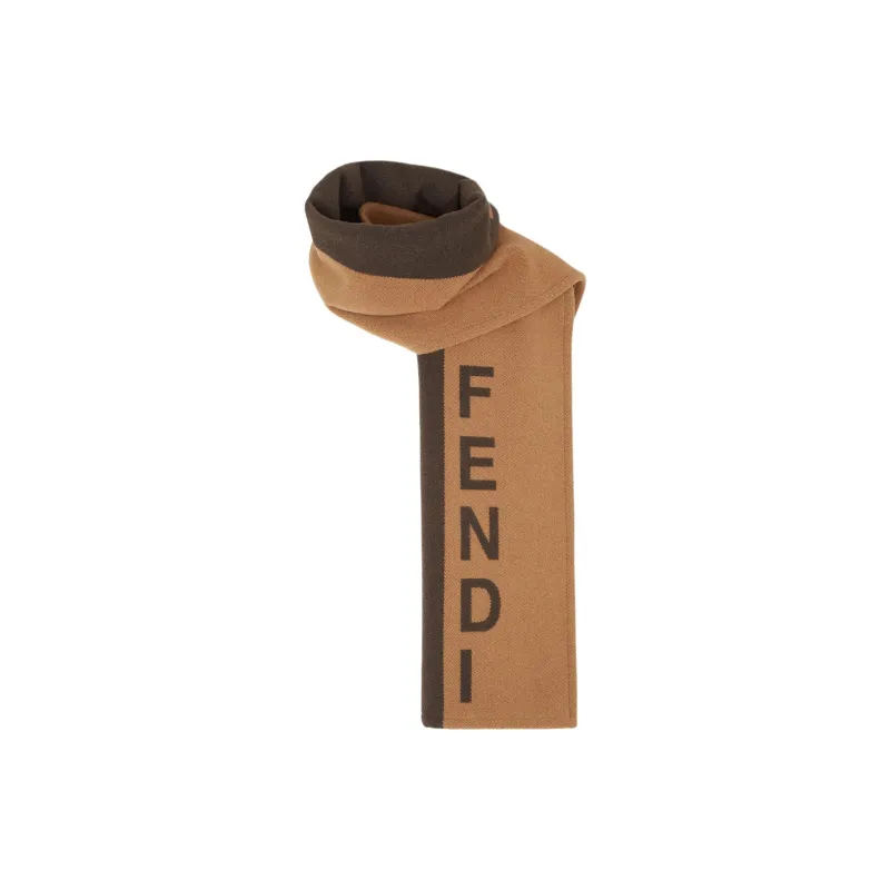 FENDI Cashmere Knit Scarves Men's Light Brown/Dark Brown-1