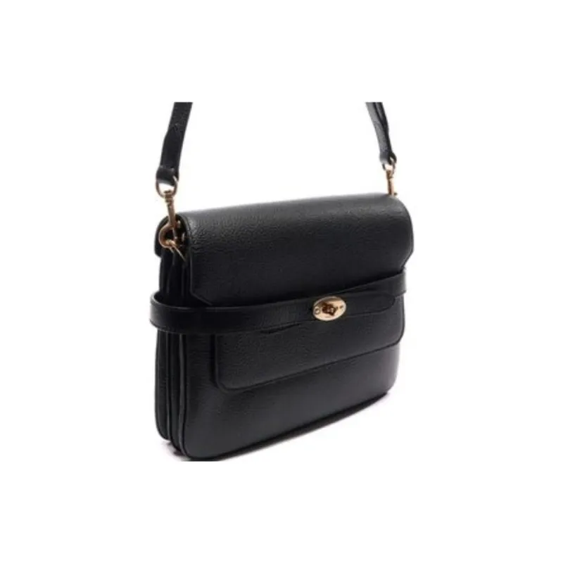 Mulberry Cow Leather Shoulder Bag Women's Black-1
