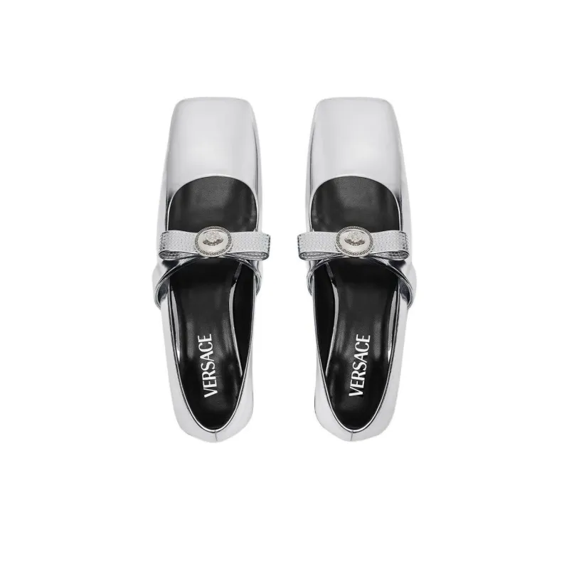 VERSACE Gianni Ribbon Casual Single Shoes Women's Silver-3