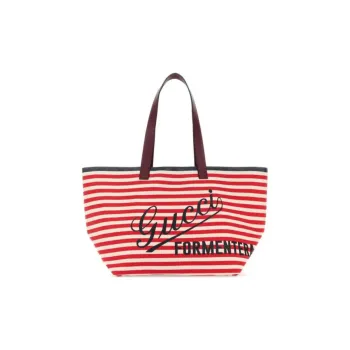 GUCCI Fabric Tote Bag Shopping Bag Handbag Women's White & Red