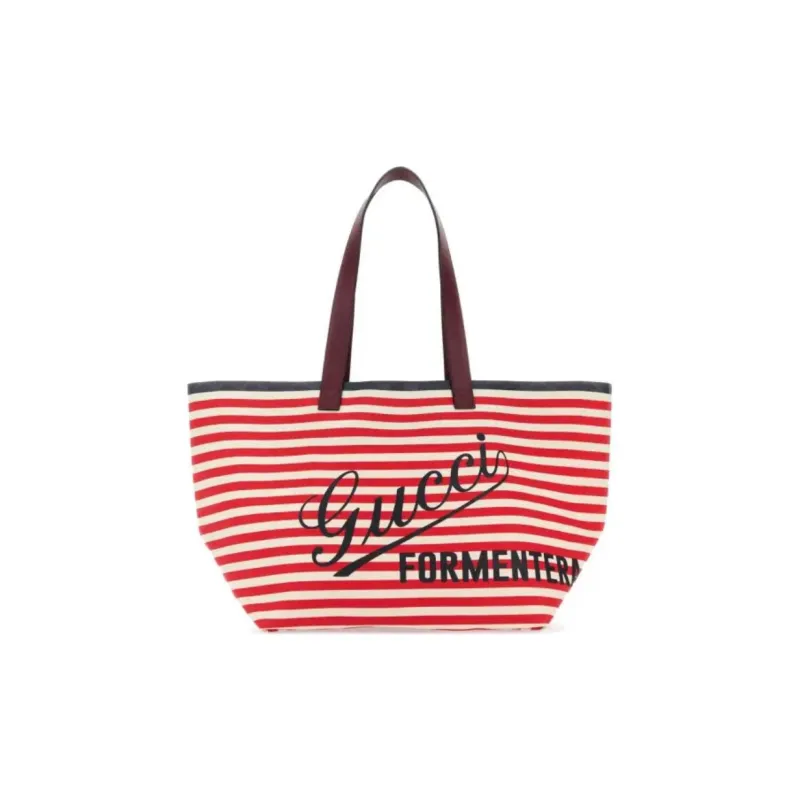 GUCCI Fabric Tote Bag Shopping Bag Handbag Women's White & Red-0