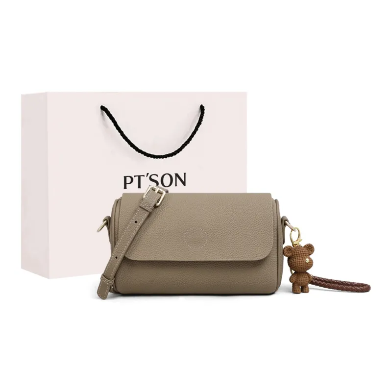 PT'SON Cow Leather Patchwork Synthetic Leather Shoulder Bag Crossbody Bag Cylinder Bag Regular Women's Elephant Gray-0