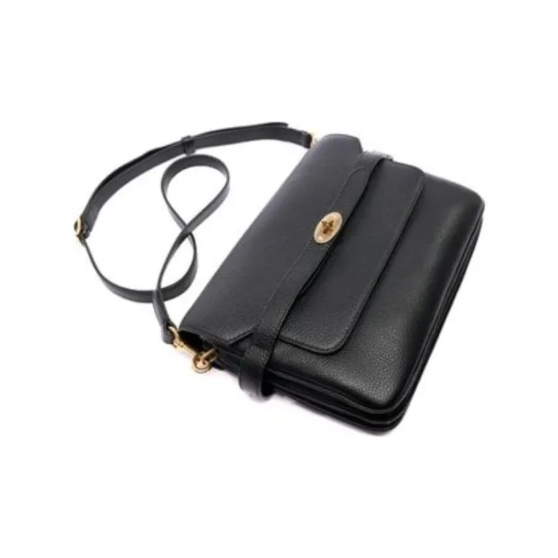 Mulberry Cow Leather Shoulder Bag Women's Black-3