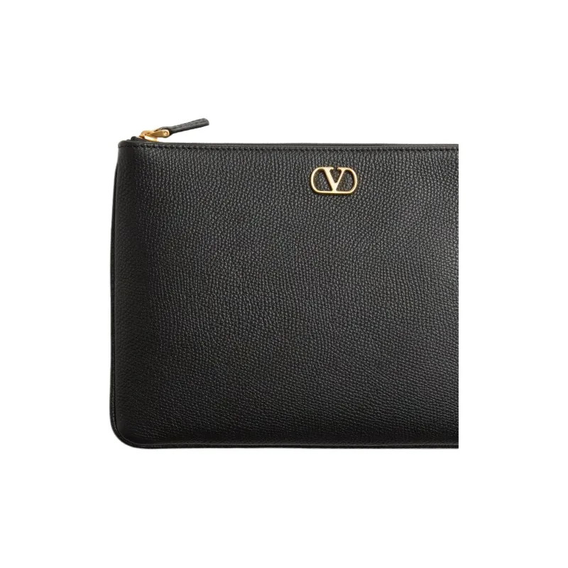 Valentino Vlogo Grain Calfskin Clutch Women's Black-4