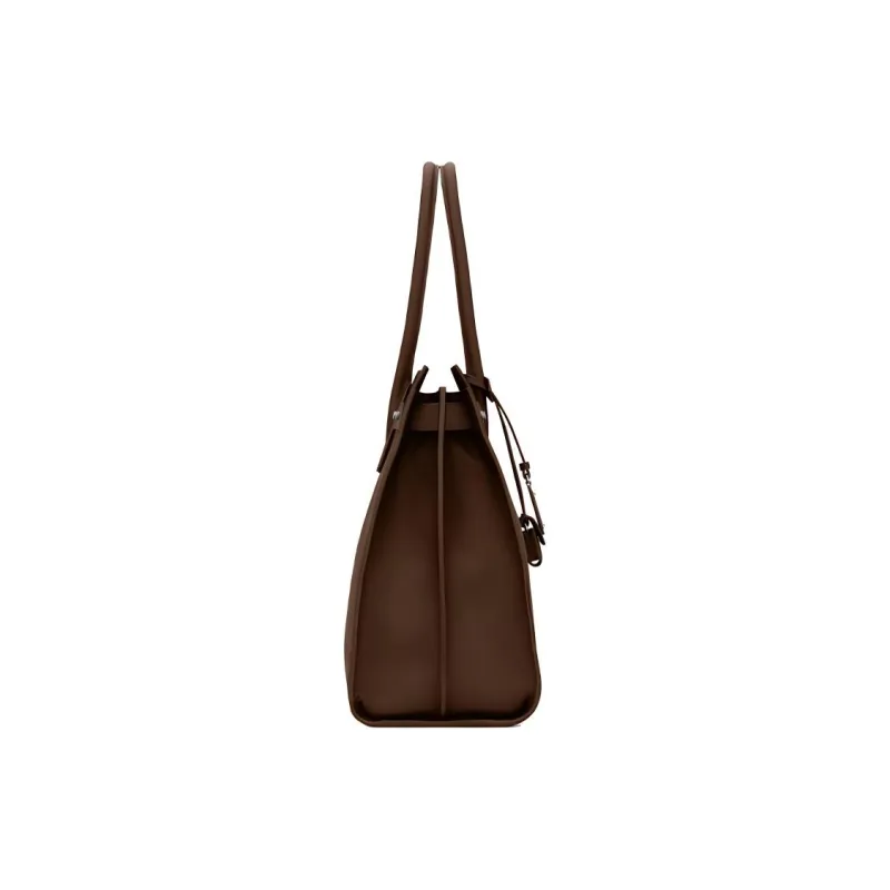 SAINT LAURENT SAC DE JOUR Calfskin Grained Leather Handbag Men's Dark Wood Color-1