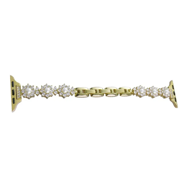 Warbler Dew Compatible With Apple Watch Apple Watch Band S9/S8/SE/7/6/5/4/3 Metal Sunflower Pearl Strap-5