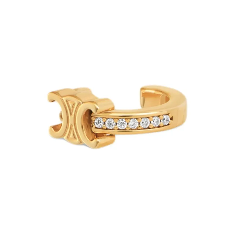 CELINE Triomphe Sparkle Earcuff In Strass And Brass With Gold Finish-1