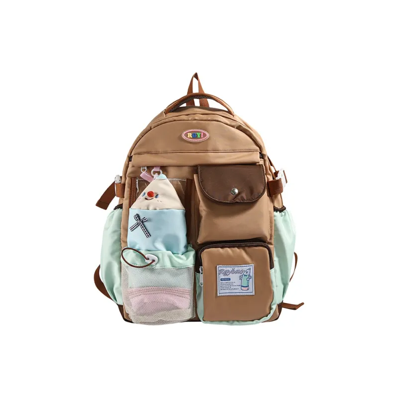 Kaka Tree Nylon Backpack Large Size Unisex White/Khaki-1