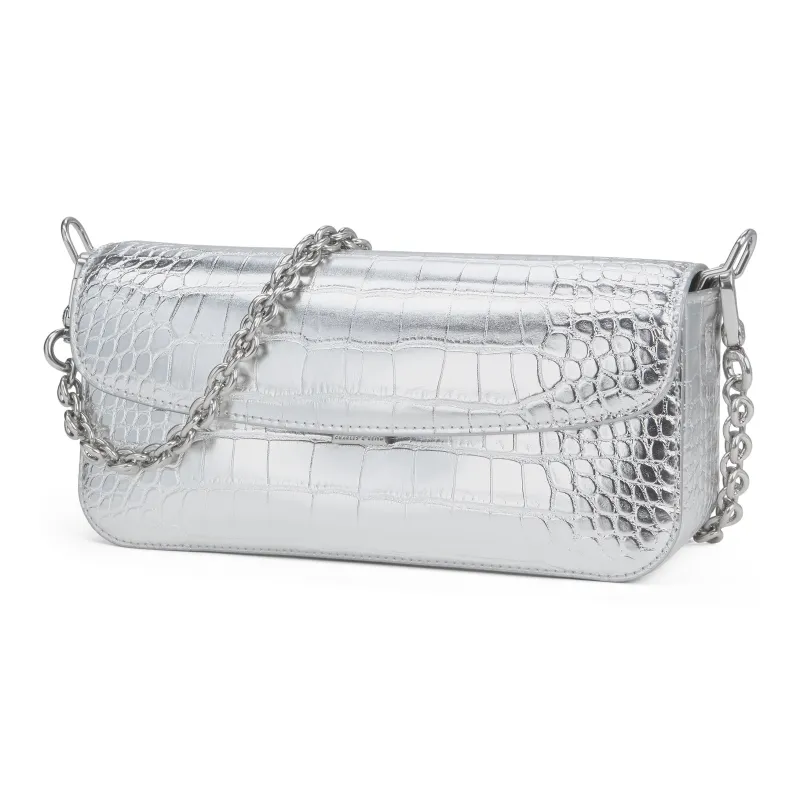 CHARLES&KEITH PU One Shoulder Bag Trumpets Women's Silver/Noir Black-1