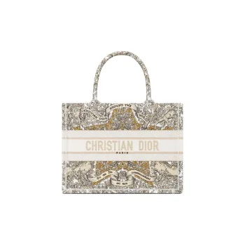 DIOR BookTote Cotton With Cow Leather Tote Bag, Shopping Bag, Handbag Medium Size Women's Milk White