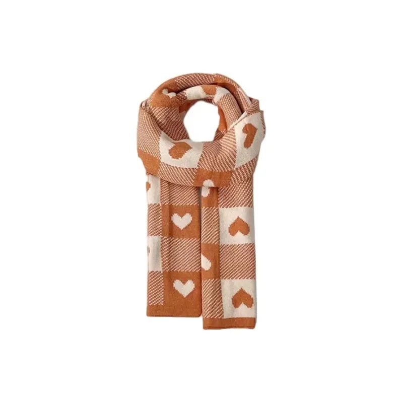 PISHUSHU Polyester Knit Scarves Unisex Black Beige Orange Milk Tea Beige-1