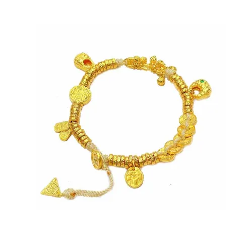 Ruinuo Hand Woven Copper Coin Five Gods Of Wealth Gold Pile Good Luck 999 Solid Gold Priced In Gram Bracelets Women's