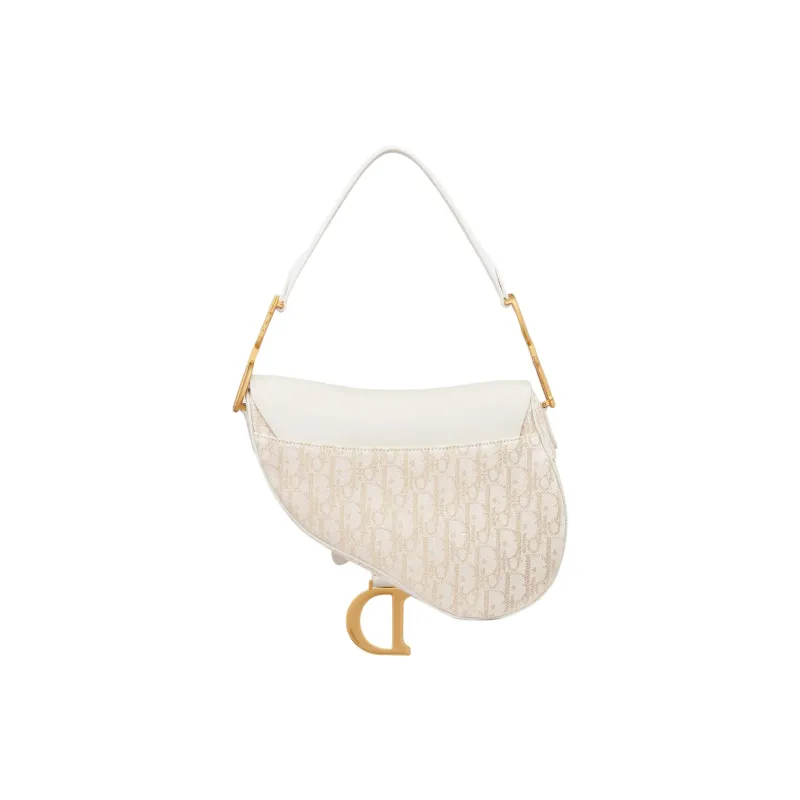 DIOR Cotton Saddle Bag, One Shoulder Handbag Women's Milk White-3