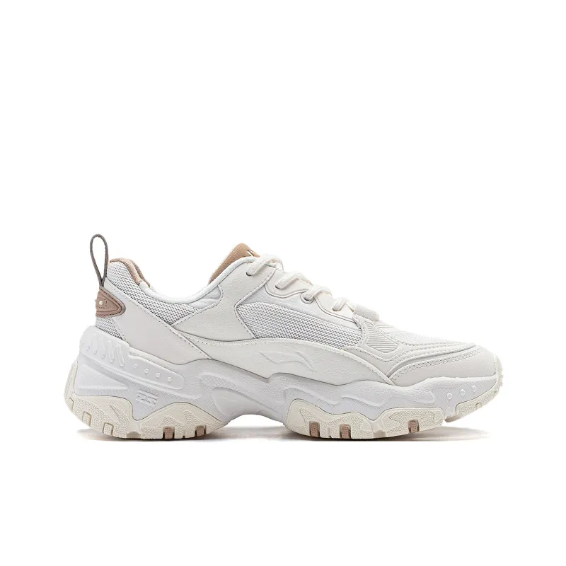 LiNing Brown Sugar Cushioning, Abrasion Resistant, Height Increasing Low Top Casual Shoes Women's White-1