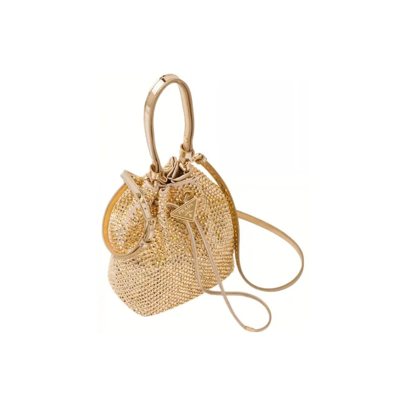 PRADA Crystal Decoration Satin Fabric Bucket Bags Shoulder Bag Crossbody Bag Handbag Mini Women's Platinum-2