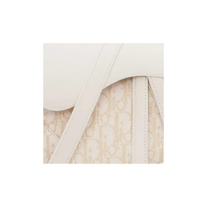 DIOR Cotton Saddle Bag, One Shoulder Handbag Women's Milk White-5