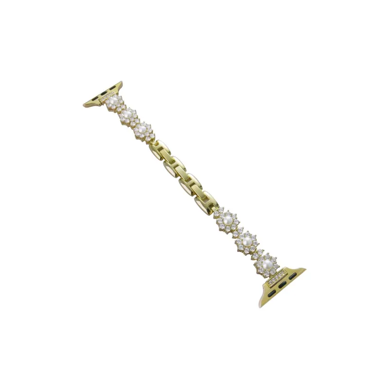 Warbler Dew Compatible With Apple Watch Apple Watch Band S9/S8/SE/7/6/5/4/3 Metal Sunflower Pearl Strap-3