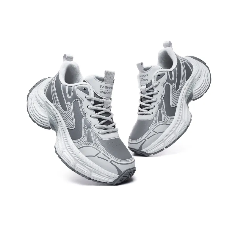 A55 Anti Slip And Wear Resistant Height Increasing Low Top Chunky Sneakers Men's Greige-3
