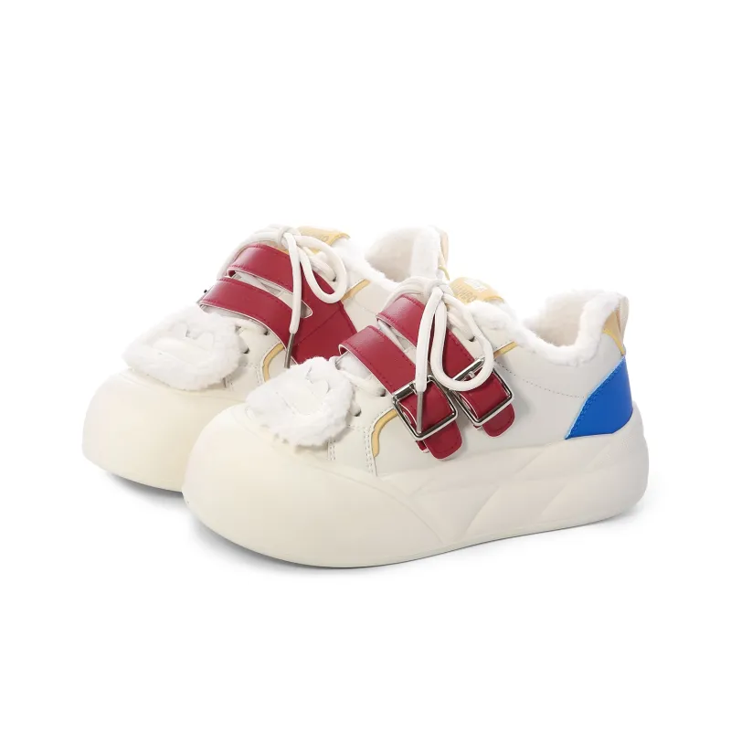 Lovely You Warm Lightweight And Wear-Resistant Low-Top Skateboard Shoes Women's White Red Blue-2