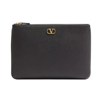 Valentino Vlogo Grain Calfskin Clutch Women's Black