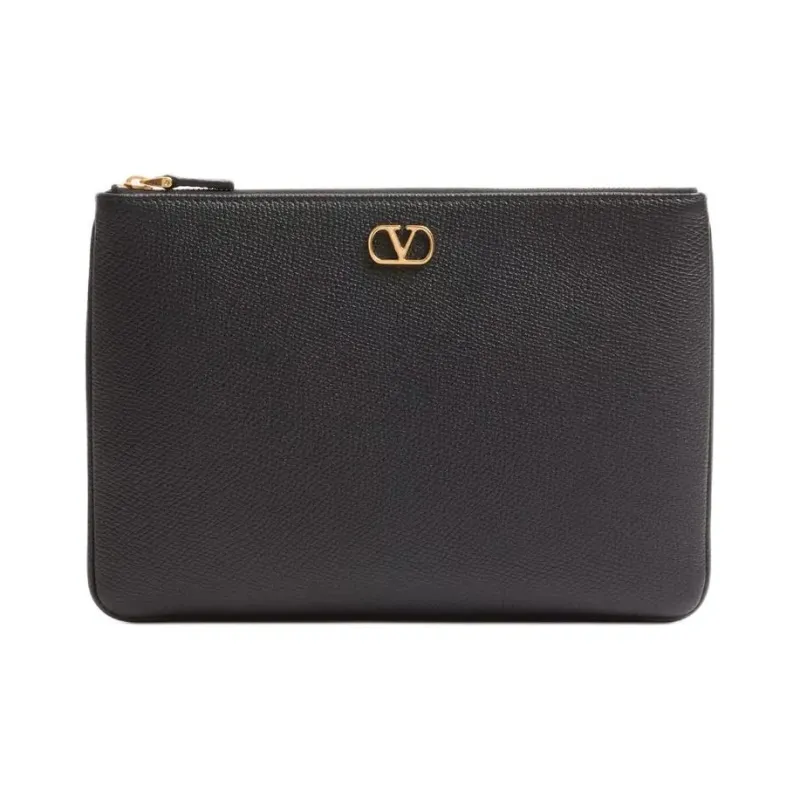 Valentino Vlogo Grain Calfskin Clutch Women's Black-0