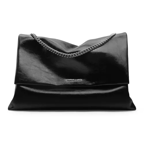 CHARLES&KEITH PU Messenger Bag Shoulder Bag Large Size Women's Black/Grey/Burgundy/Pewter