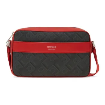 FERRAGAMO Fabric With Calfskin Shoulder Bag Crossbody Bag Men's Scarlet & Dusty Gray