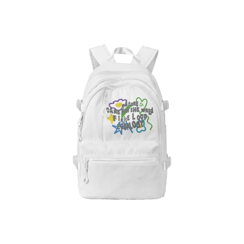 FINITE LOOP Recycled Material Students Backpack Small Size Unisex White-7