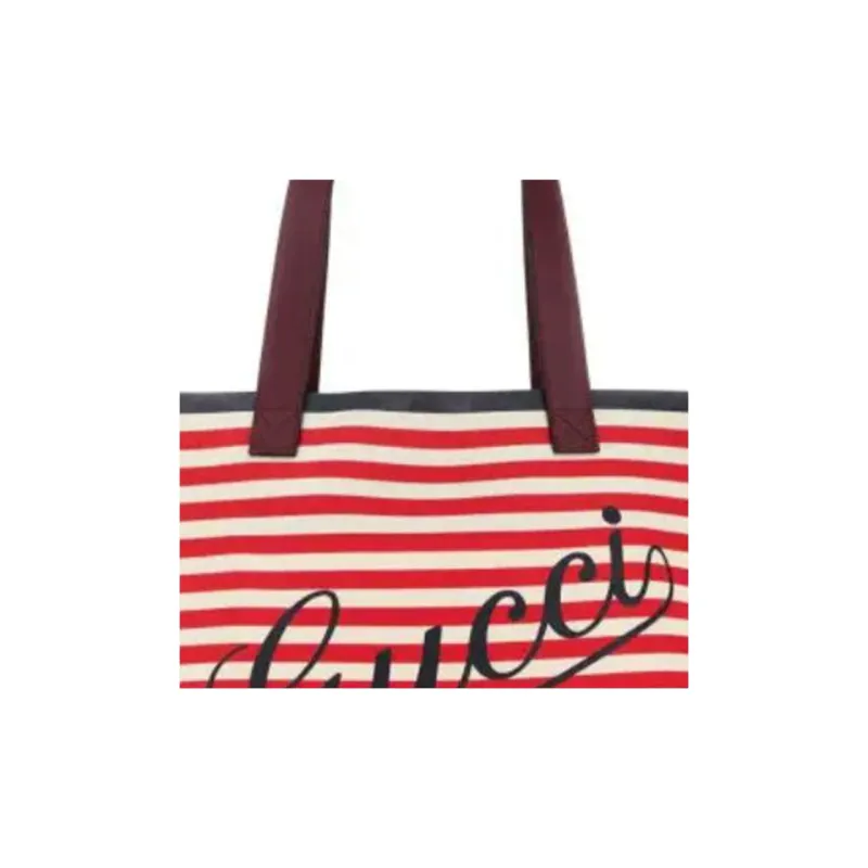 GUCCI Fabric Tote Bag Shopping Bag Handbag Women's White & Red-3